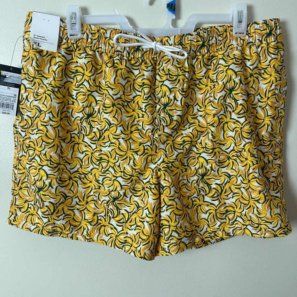 Original Use Mens Banana Print Swim Trunks Yellow 5" Inseam w/‎ liner UPF 50+ XL